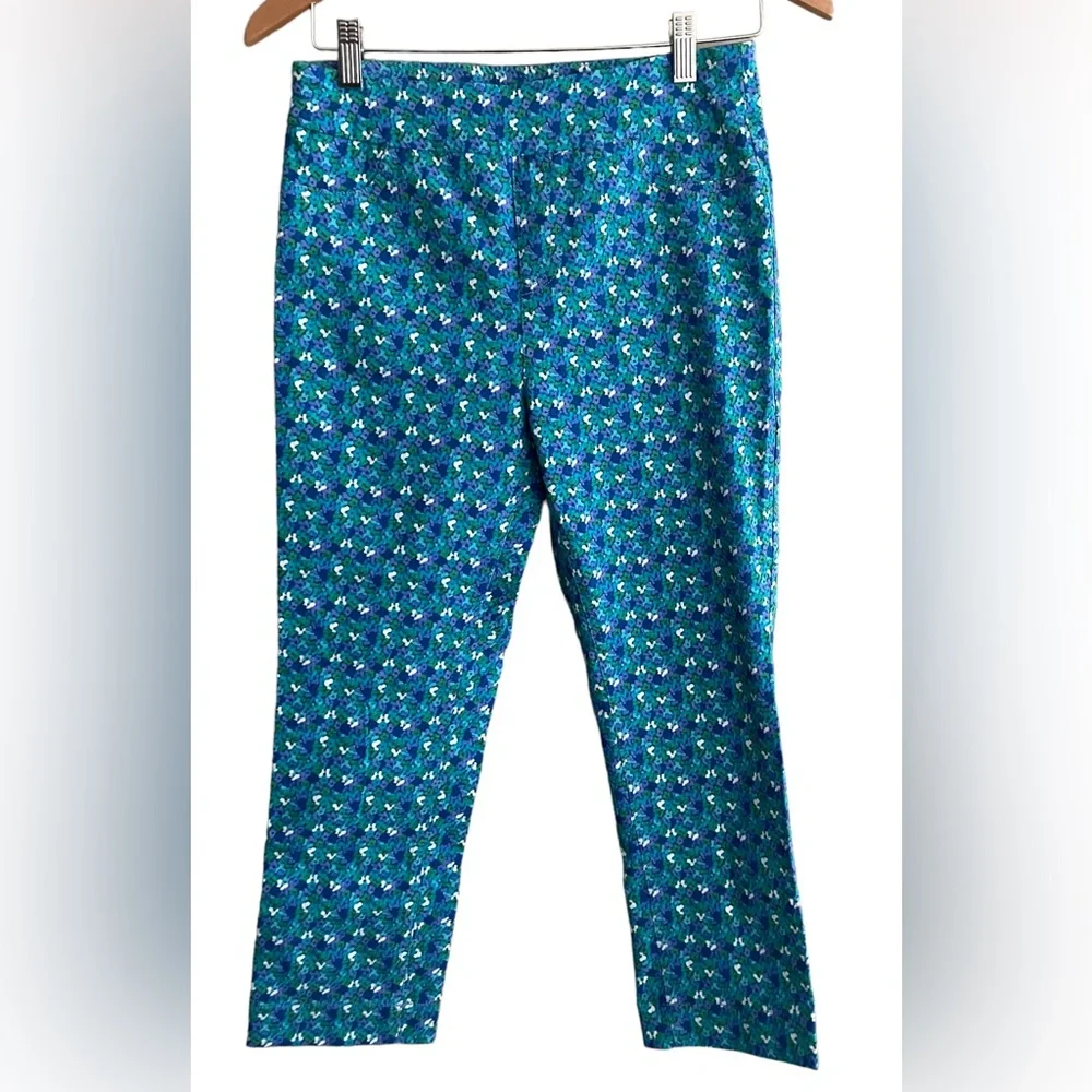 Soft Surroundings: Blue Pants with Tiny Forget Me Not Flowers Super Stretch